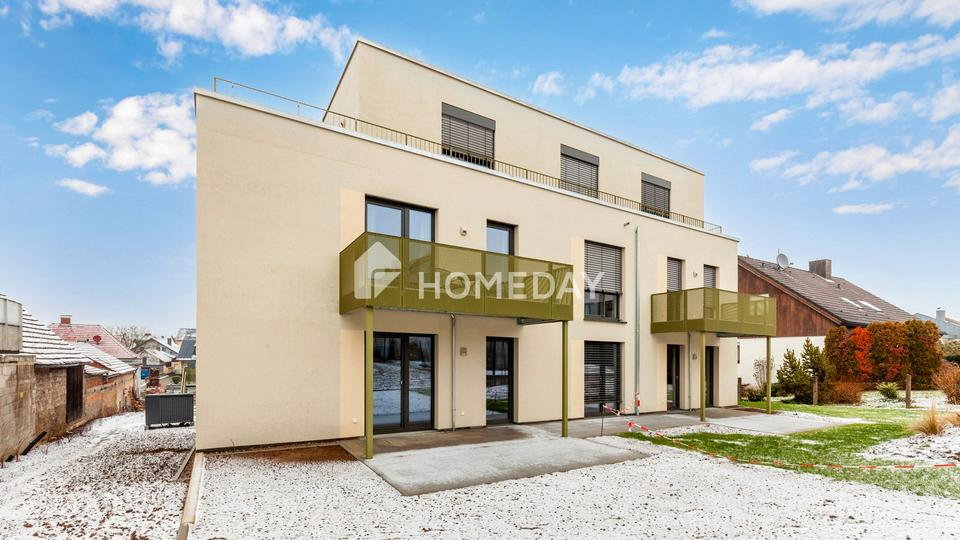 Neubau/Erstbezug! Zwei-Zimmer-Wohnung mit überdachter Terrasse und Garten