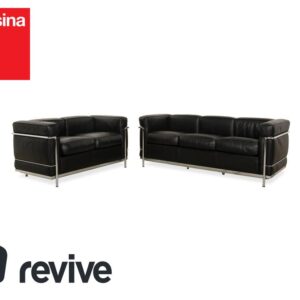 Cassina LC 2 Leder Dreisitzer Zweisitzer Schwarz Sofa Le