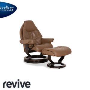 Stressless Voyager Leder Sessel Braun Beige inkl. Hocker