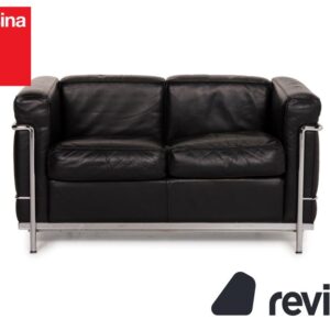 Cassina LC 2 Leder Sofa Schwarz Zweisitzer Le Corbusier Chrom ✨