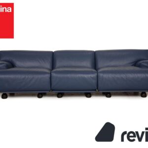 Cassina Fiandra Leder Dreisitzer Blau Sofa Couch