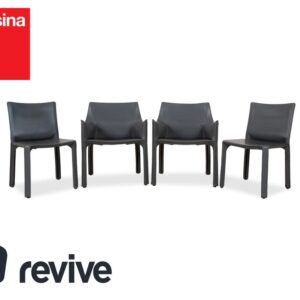 4er Set Cassina Cab 413 Grau Leder Stuhl Garnitur Kernleder