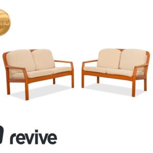 Dyrlund Garnitur 2x Zweisitzer Holz Stoff Braun Beige Mid Century