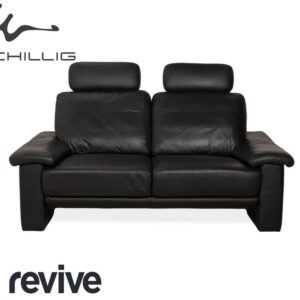 Willi Schillig Leder Zweisitzer Schwarz Sofa Couch Kopfstütze