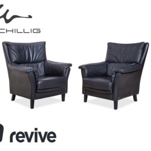 Willi Schillig Leder 2er Sessel Garnitur Dunkelblau Marineblau