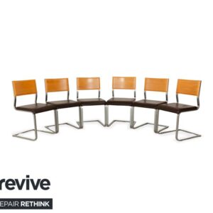 6er Garnitur Wöstmann Leder Stuhl Braun Kernbuche Freischwinger