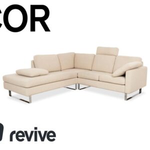 Cor Conseta Ecksofa Stoff Beige Creme Sand Couch mit Chrom Kufen