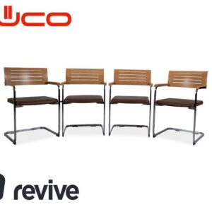 4er Garnitur Züco Leder Stuhl Braun Holz