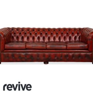 Chesterfield Leder Sofa Braun Rot Viersitzer Couch