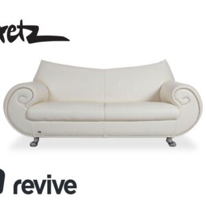 Bretz Gaudi Leder Dreisitzer Sofa Couch Weiß Creme Beige Silber