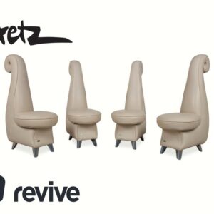 4er Garnitur Bretz Rocky Leder Stuhl Creme Beige Esszimmer