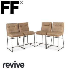 4er Garnitur KFF D-Light Leder Stuhl Beige Thekenstuhl Naturleder
