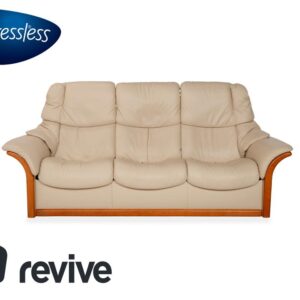 Stressless Eldorado Leder Holz Dreisitzer Beige Creme Sofa Couch