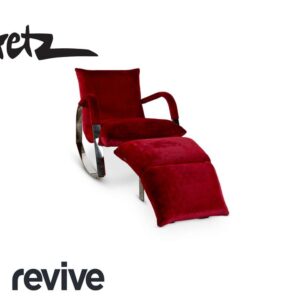 Bretz Highland Stoff Schaukelstuhl Sessel Rot inkl. Hocker Samt