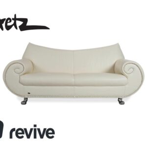 Bretz Gaudi Leder Dreisitzer Sofa Couch Weiß Creme Beige Silber