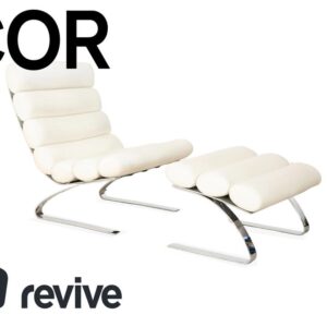 Cor Sinus Leder Sessel Freischwinger Creme Weiß inkl. Hocker