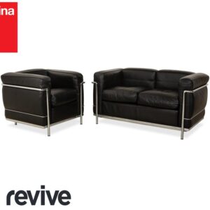 Cassina LC 2 Leder Sofa Schwarz Zweisitzer Sessel Le Corbusier