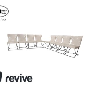 8er Garnitur Baxter Paloma Leder Stuhl Beige Weiß Chrom Esszimmer