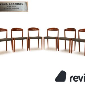 6er Garnitur Knud Anderson Vintage Teak Holz Stühle Braun Grau