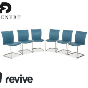 6er Garnitur Draenert Nobile Swing Leder Stuhl Blau Petrol