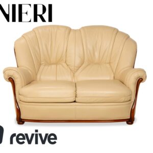 Nieri Leder Holz Zweisitzer Creme Braun Sofa Couch