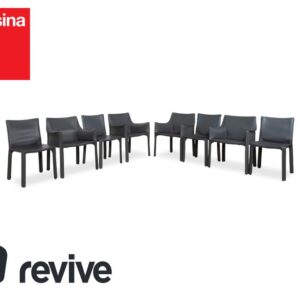 8er Set Cassina Cab 413 Grau Leder Stuhl Garnitur Kernleder