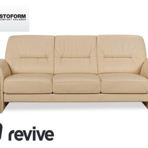 Elastoform Leder Dreisitzer Sofa Couch Creme Beige manuelle