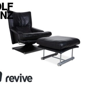 Rolf Benz 6500 Leder Sessel inkl. Hocker Schwarz Metall
