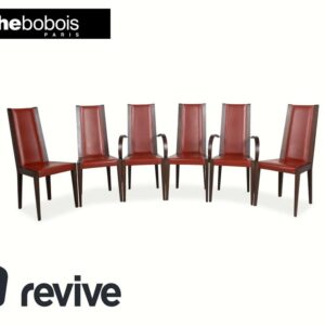 6er Set Roche Bobois Stuhl Garnitur Leder Rot Braun Holz