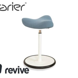 Varier Move Sitz-Steh Hocker Stuhl Stoff Blau Basis Weiß Holz
