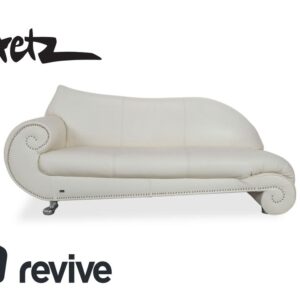 Bretz Gaudi Leder Recamiere Sofa Couch Weiß Creme Beige Silber