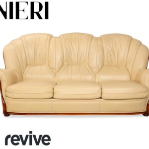 Nieri Leder Holz Dreisitzer Creme Braun Sofa Couch