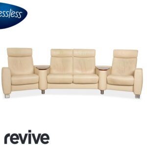 Stressless Arion Leder Viersitzer Creme manuelle Funktion Sofa